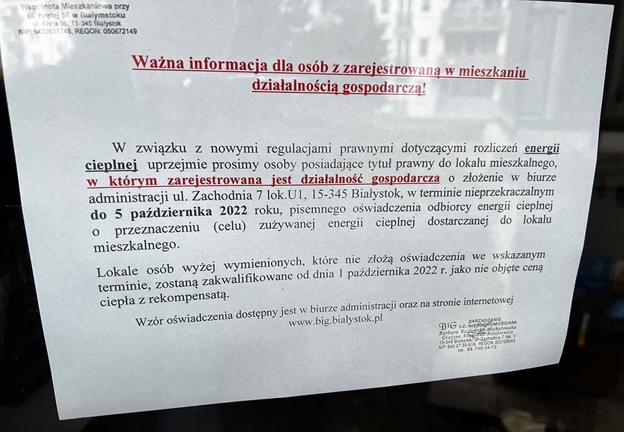 Informacja spółdzielni dla osób prowadzących działalność gospodarczą